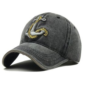 Anchor Embroidered Baseball (Color: Black)