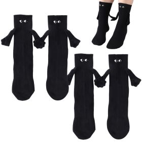 Men's And Women's Fashion Simple Magnet Socks (Option: Black-2Pairs)