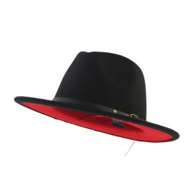 European And American Popular Woolen Top Color Matching Flat Brim Fedora Jazz Hat (Option: Black and red-M)