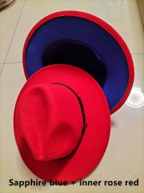 European And American Popular Woolen Top Color Matching Flat Brim Fedora Jazz Hat (Option: Sapphire blue inner rose red-M)