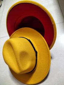 European And American Popular Woolen Top Color Matching Flat Brim Fedora Jazz Hat (Option: Yellow inner red-M)