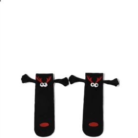 Couple Magnetic Handle Cute Hand Socks Christmas (Option: Deerhorn Black-Free Size-2pair)