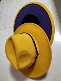 European And American Popular Woolen Top Color Matching Flat Brim Fedora Jazz Hat (Option: A Yellow inner purple-M)