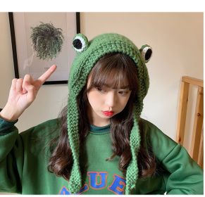 Big eyes frog woolen hat (Color: Green)