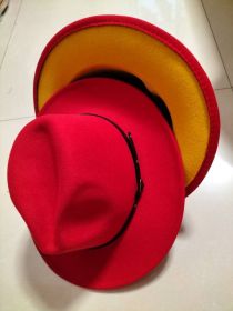 European And American Popular Woolen Top Color Matching Flat Brim Fedora Jazz Hat (Option: Big red inner yellow-M)