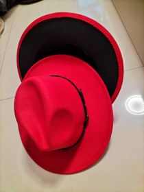 European And American Popular Woolen Top Color Matching Flat Brim Fedora Jazz Hat (Option: Big red inner black-M)