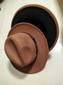 European And American Popular Woolen Top Color Matching Flat Brim Fedora Jazz Hat (Option: Khaki inner black-M)